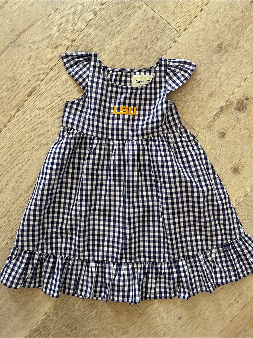 LSU Embroidered Gingham Ruffle Dress Girls 5T